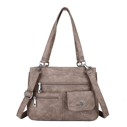 Damen-Handtasche Vintage Schultertasche mit Mehrfachfächern und große Kapazität für iPad und Smartphone