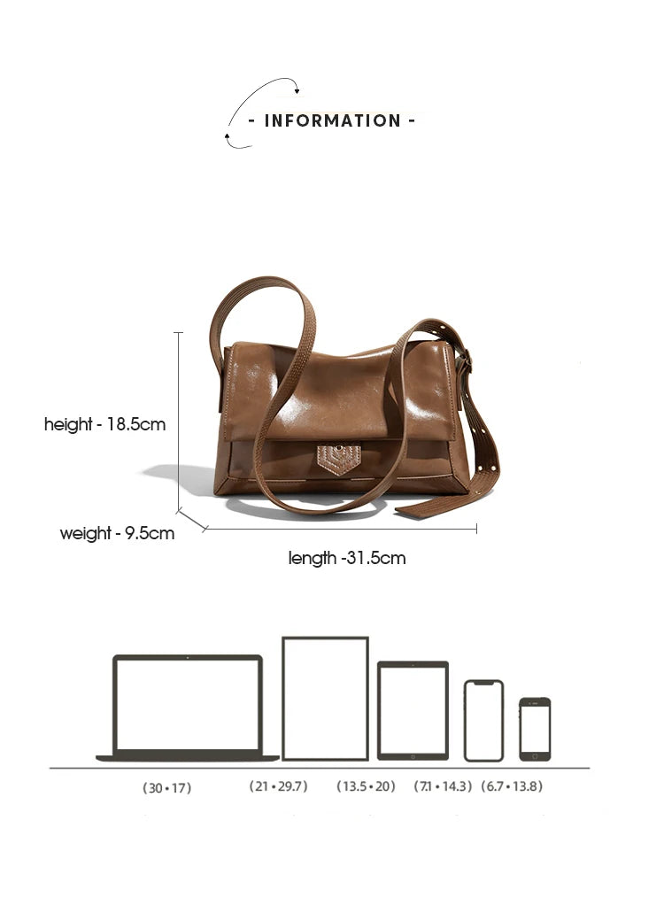 Damen Schultertasche aus Spaltleder und PU im Retro-Stil