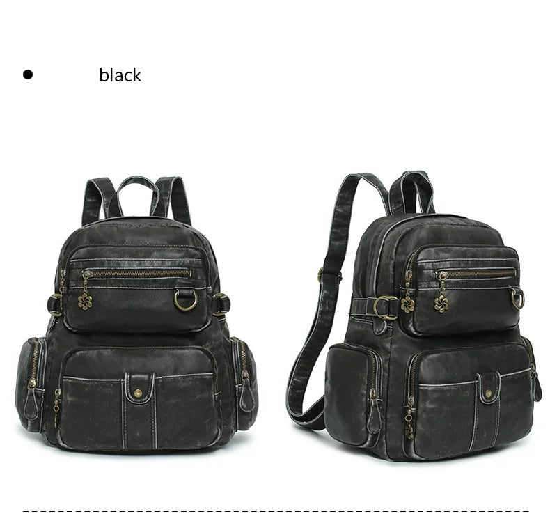 Damen-Schulrucksack Großes Fassungsvermögen 20-35 Liter Mit Gepolstertem Rücken Vintage Schwarz