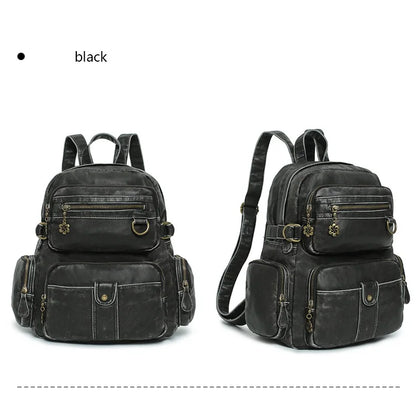 Damen-Schulrucksack Großes Fassungsvermögen 20-35 Liter Mit Gepolstertem Rücken Vintage Schwarz