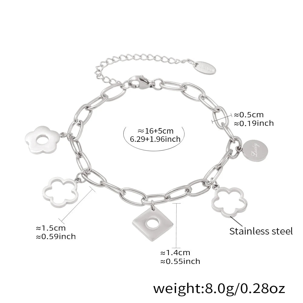 Damen-Charm-Armband mit Blumenmotiv aus Edelstahl