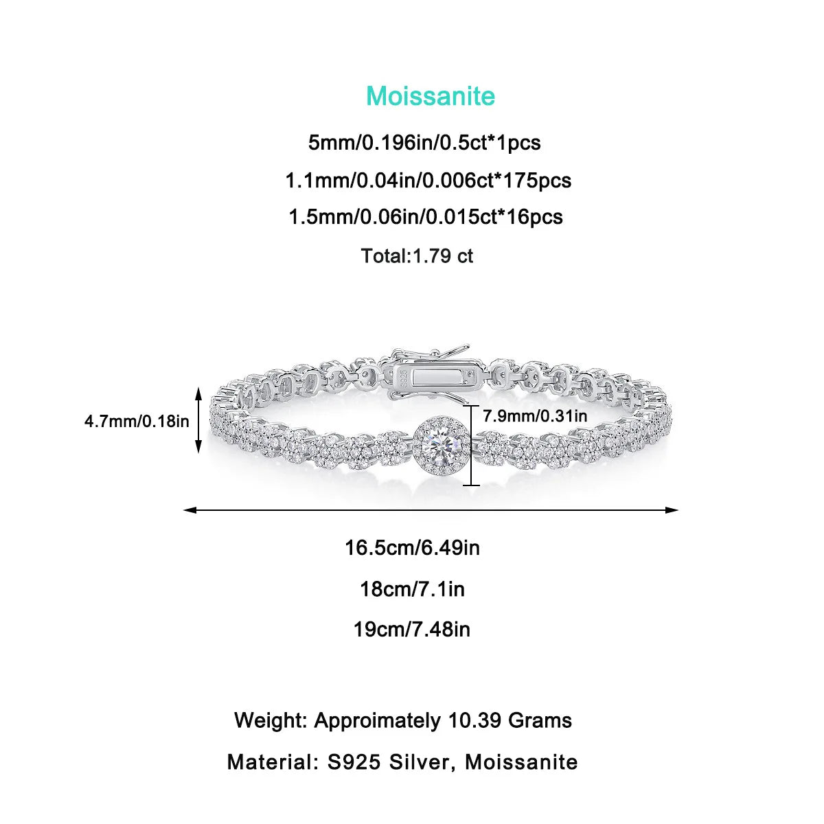 Damen-Armband mit großem Moissanit-Stein