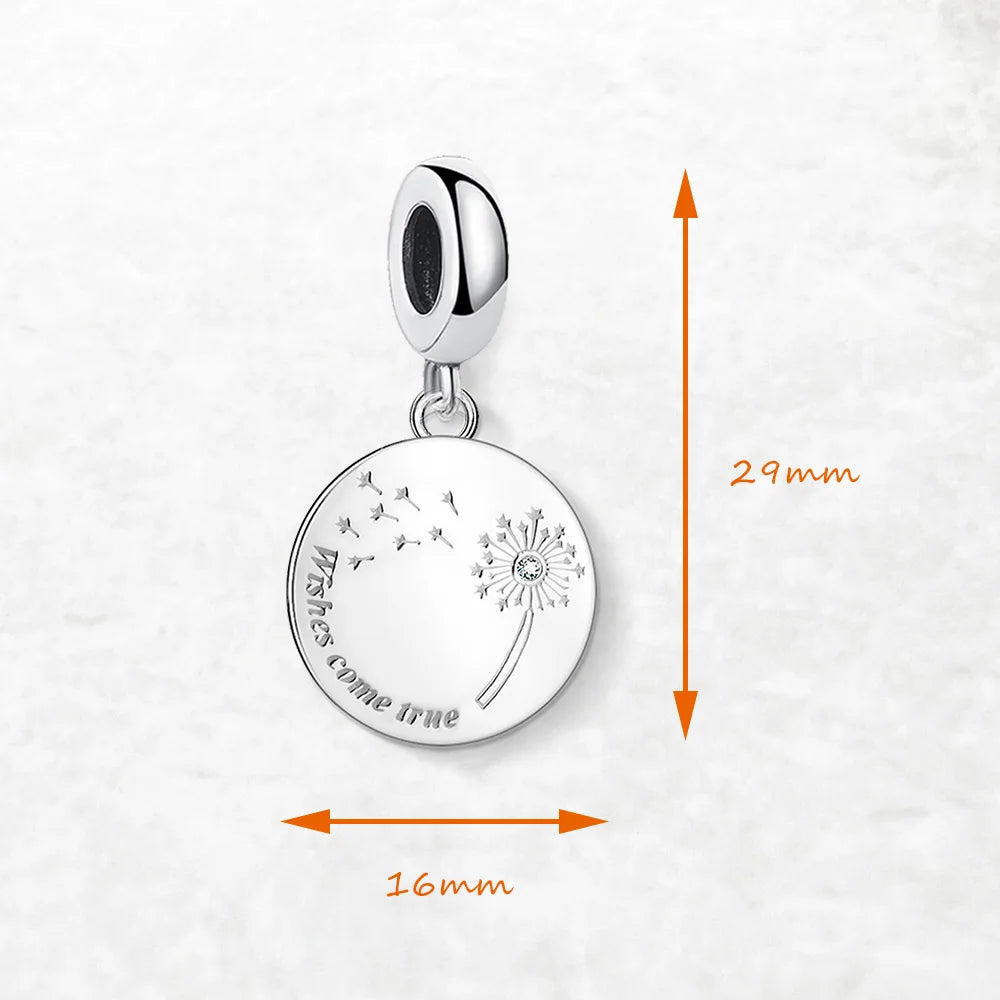 Damen-Charm-Anhänger Löwenzahn Wunsch träumerisch aus Sterlingsilber