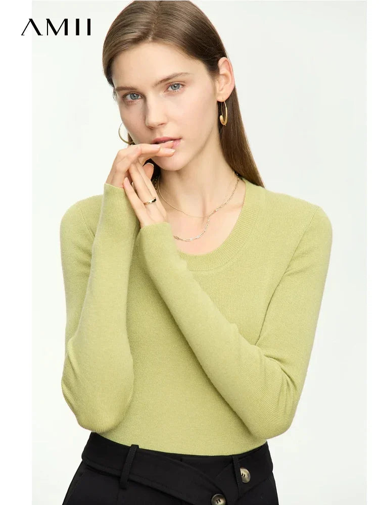 Hellgrüner Damen-Strickpullover mit langen Ärmeln und V-förmigem Ausschnitt