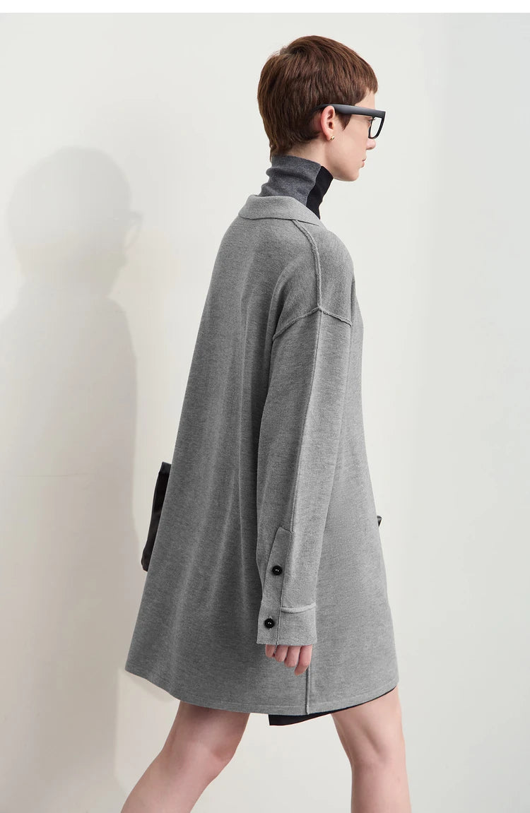 Damen-Strickjacke lang Revers Raglan Streetwear locker Herbst