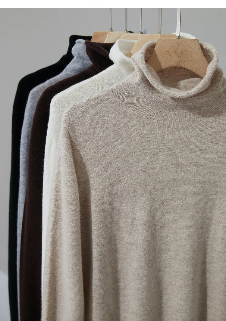 Damen-Rollkragenpullover Wolle-Kaschmir warm elegant Herbst-Winter