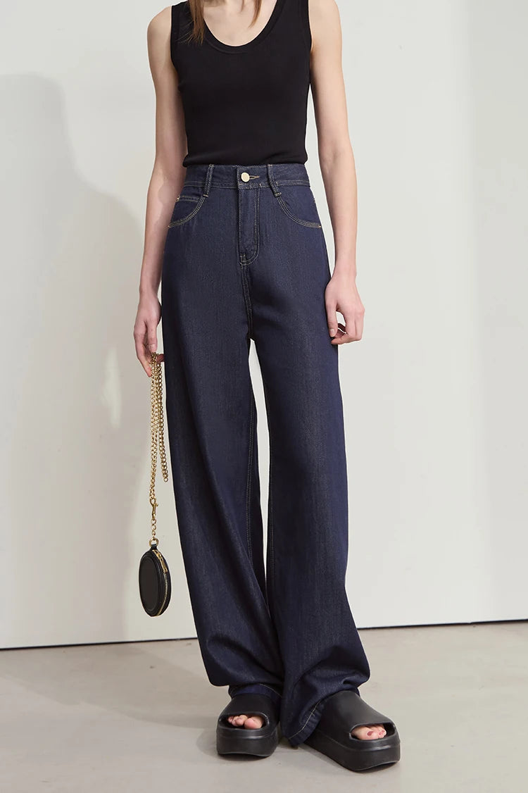 Damen Jeans aus Lyocell-Baumwolle mit weiten Beinen im Retro-Look