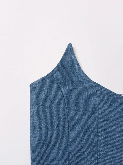 Asymmetrische Damen-Jeans mit hohem Bund und Colorblock-Design – modische Spliced-Denim-Hose für Frauen.