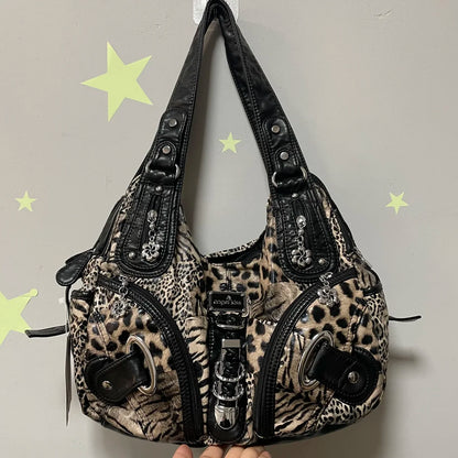 Damen-Schultertasche Leopardenmuster mit Vintage-Charme und Top-Handle-Design für Alltag