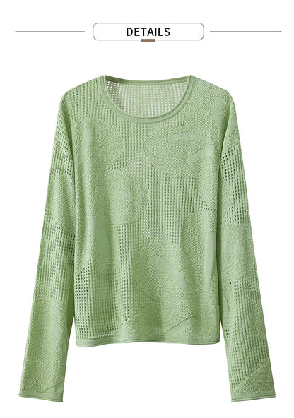 Damen-Rundhalspullover Aushöhlung Jacquard Viskose locker Frühling
