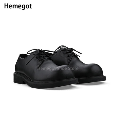 Black Round Toe Derby Shoes Heel Embroidery Large Toe Shoes Niche Casual Leather Shoes Women Leather Casual Shoes Men Unisex