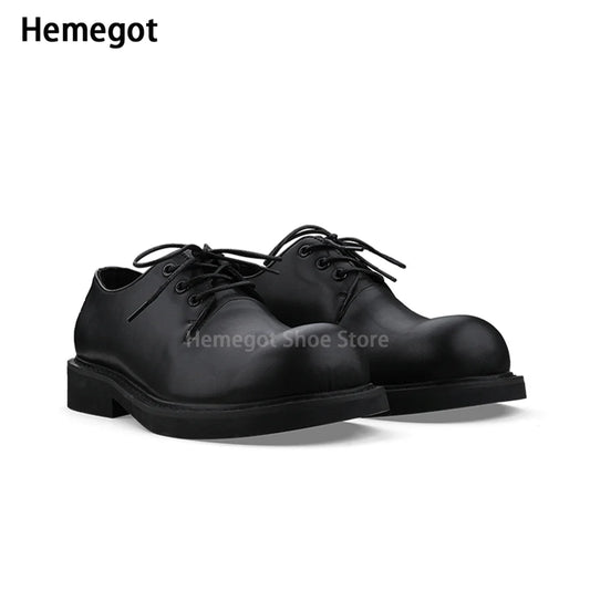 Black Round Toe Derby Shoes Heel Embroidery Large Toe Shoes Niche Casual Leather Shoes Women Leather Casual Shoes Men Unisex