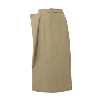 Damen-Midi-Rock in Khaki, taillierter Bund mit verdecktem Verschluss