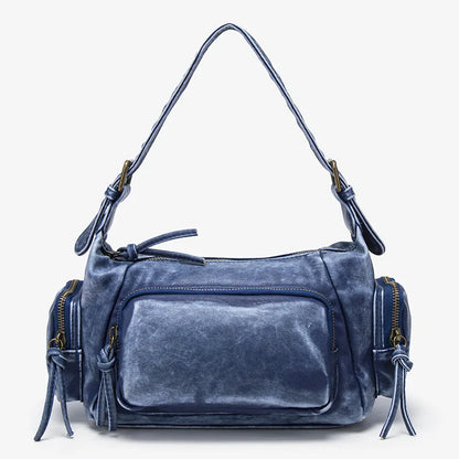 Damen-Hobo-Tasche aus Leder im Vintage-Look mit Mehrfach-Fächern und Tassel-Reißverschluss Alltagsbegleiter