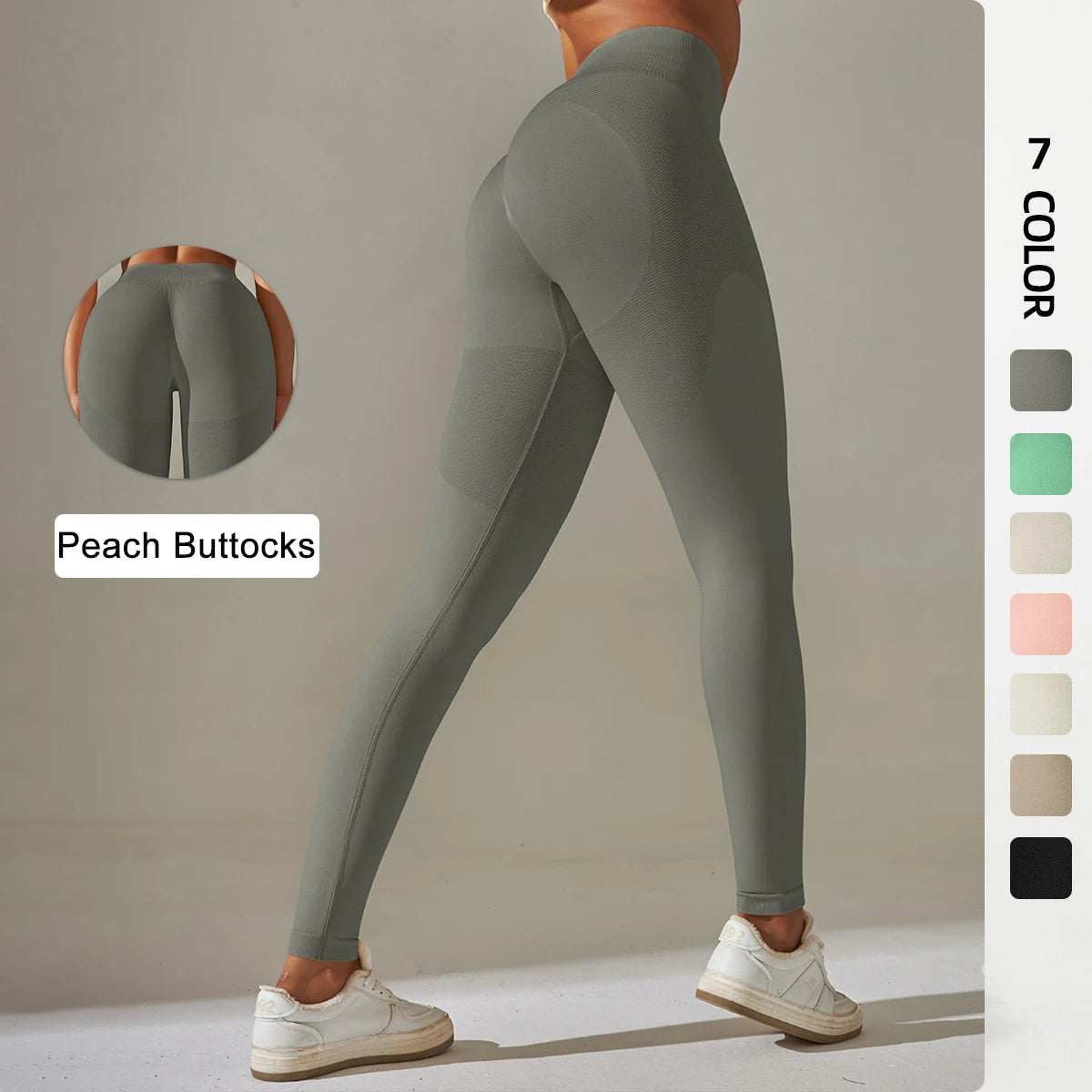 Nahtlose Leggings, dunkelgrau, eng anliegend mit langem Bein und flachem Bund