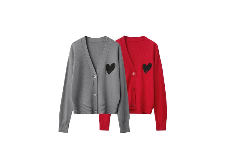 Damen-Strickjacke V-Ausschnitt Wollstickerei locker romantisch Winter