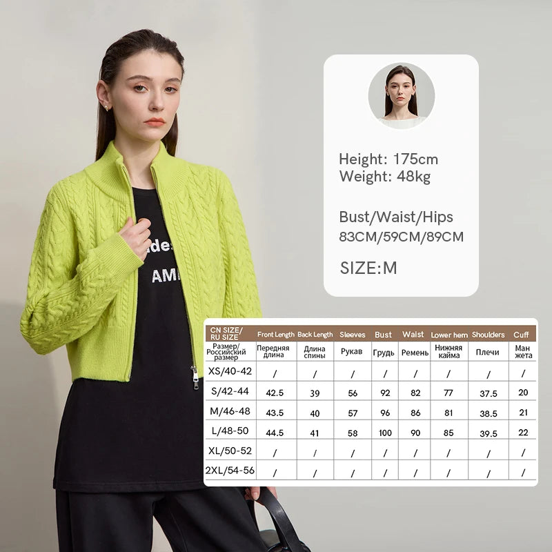 Damen-Rollkragen-Strickjacke Reißverschluss schlank Herbst