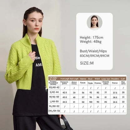 Damen-Rollkragen-Strickjacke Reißverschluss schlank Herbst