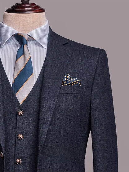 Elegante Herren-Anzughose in Tiefblau mit Streifenmuster – Slim Fit im koreanischen Stil für Büro und Hochzeit, auch in großen Größen erhältlich.