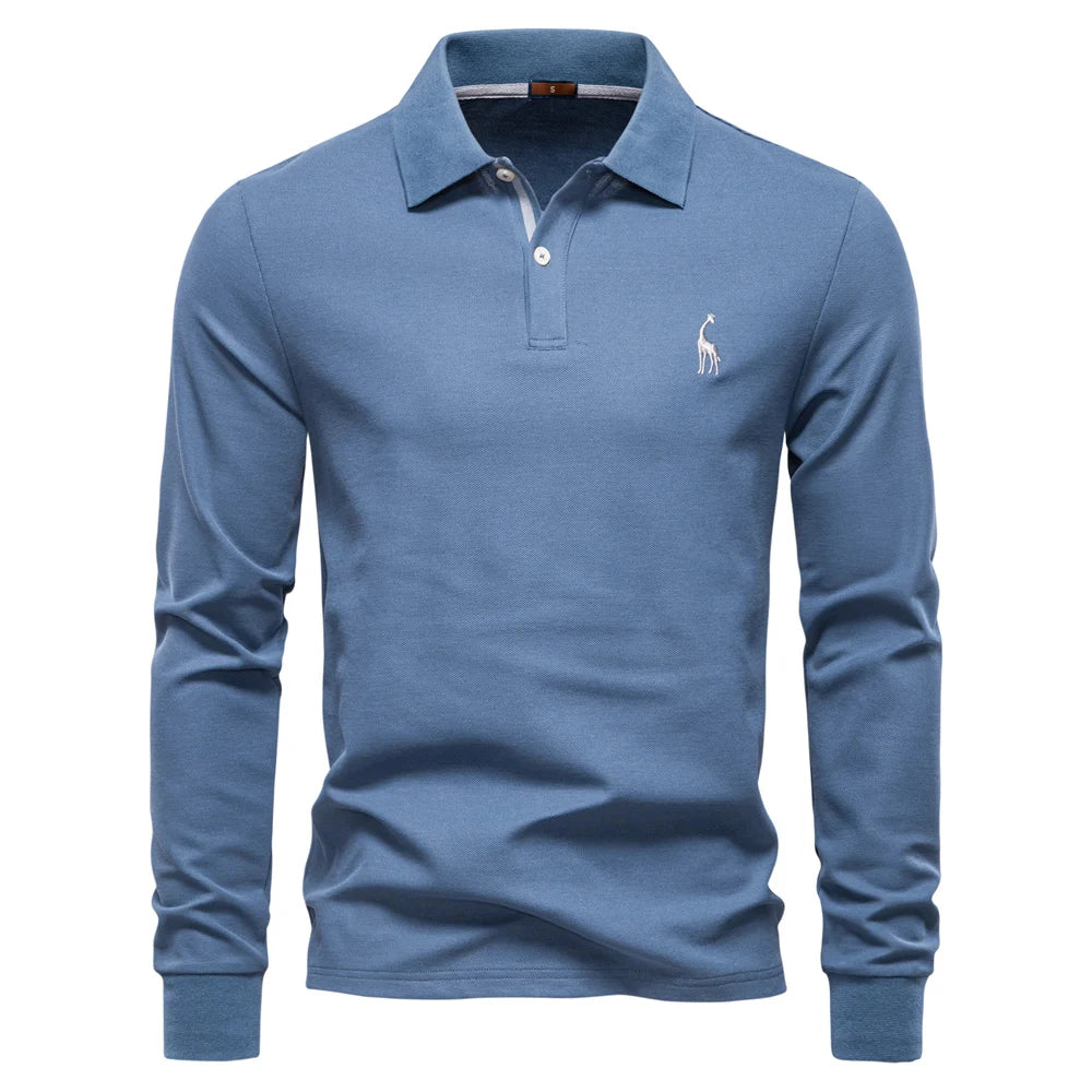 Premium Langarm Poloshirt Herren Atmungsaktiver Baumwollmix