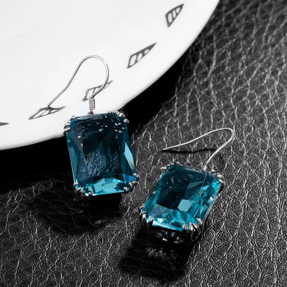 Damen-Ohrringe aus Sterlingsilber 925 mit quadratischem Aquamarin-Anhänger handgefertigtes Vintage-Design