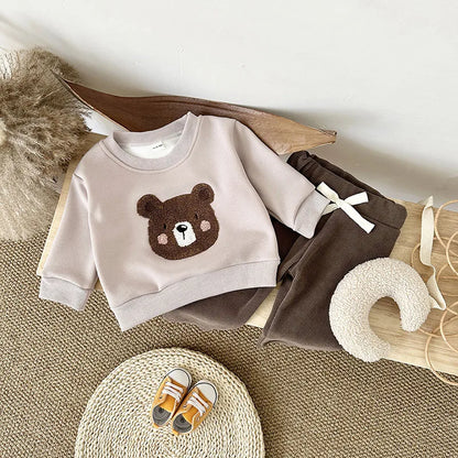 Unisex Baby Outfit Set mit Nette Bär Fleece Hoodie und Hosen