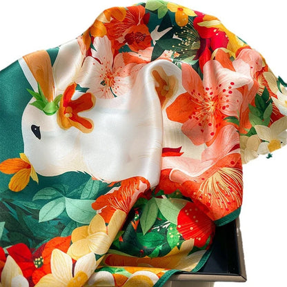 Damen Seidenschal quadratisch Blumen Bandana Haarband Halstuch weich D