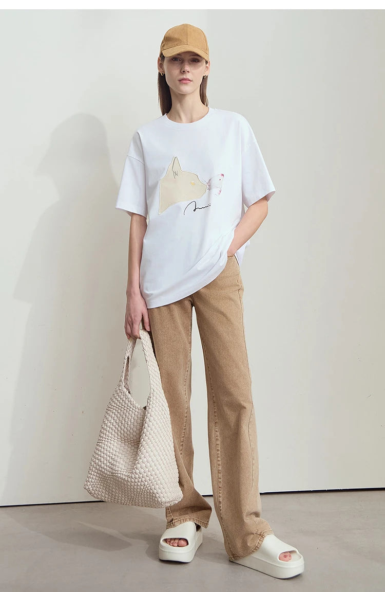 Damen T-Shirt im lässigen Stil mit Rundhalsausschnitt und kurzem Arm