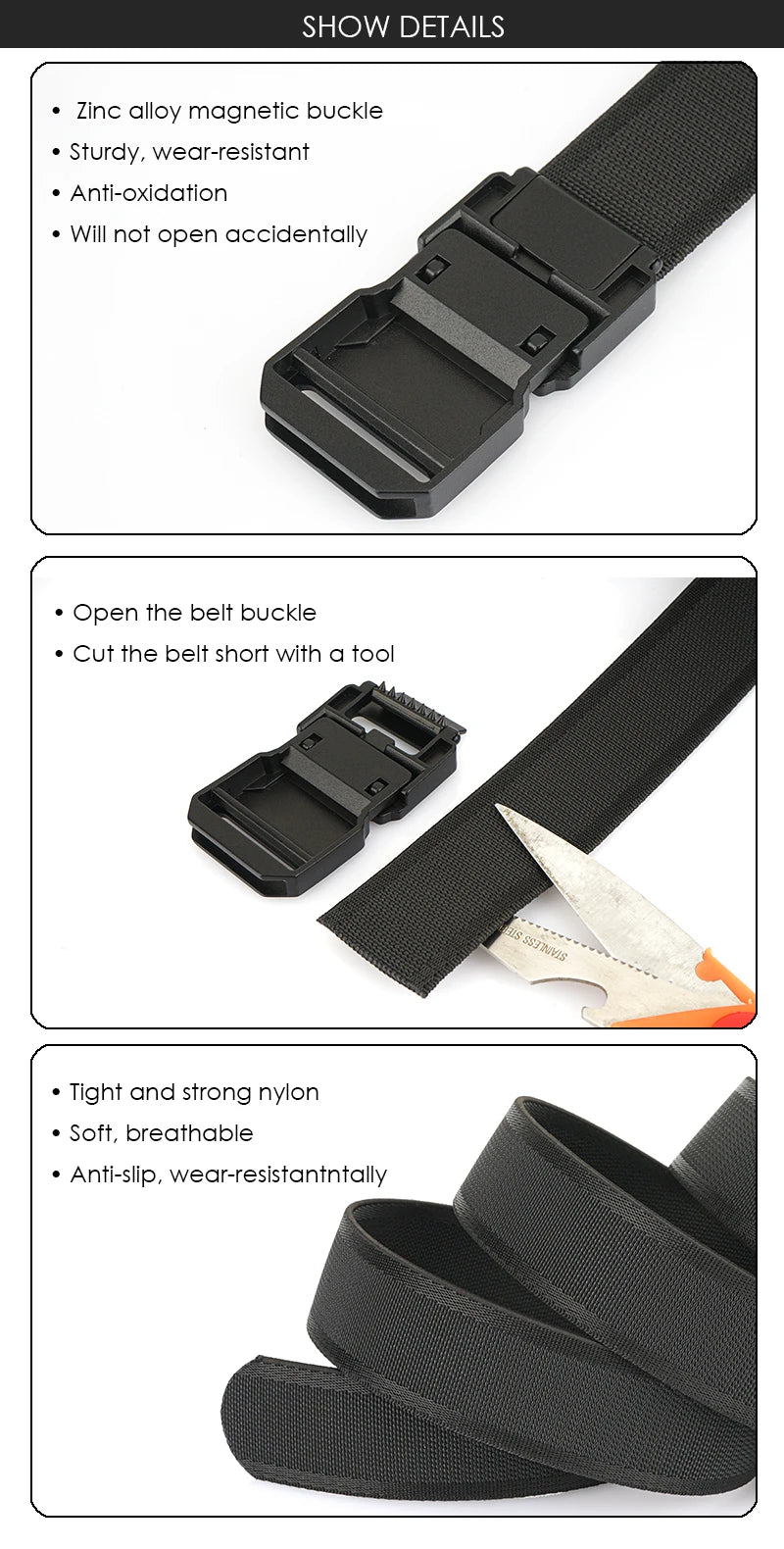 Herren-Gürtel mit Magnetischem Schnallenverschluss für Alltag und Freizeit aus Nylon
