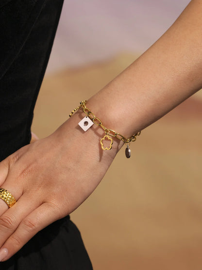 Damen-Charm-Armband mit Blumenmotiv aus Edelstahl