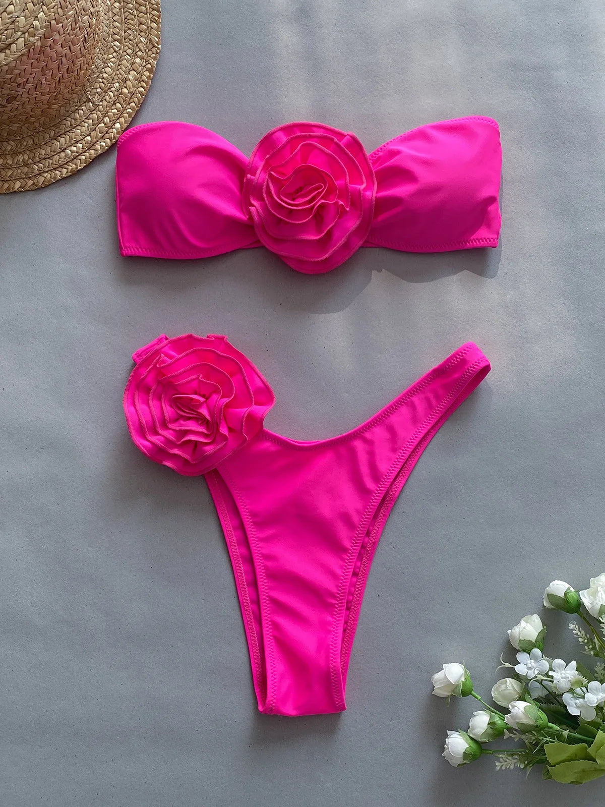 Sexy Bikini-Set mit Push-up-Effekt – Solide Badebekleidung für Damen am Strand oder Pool