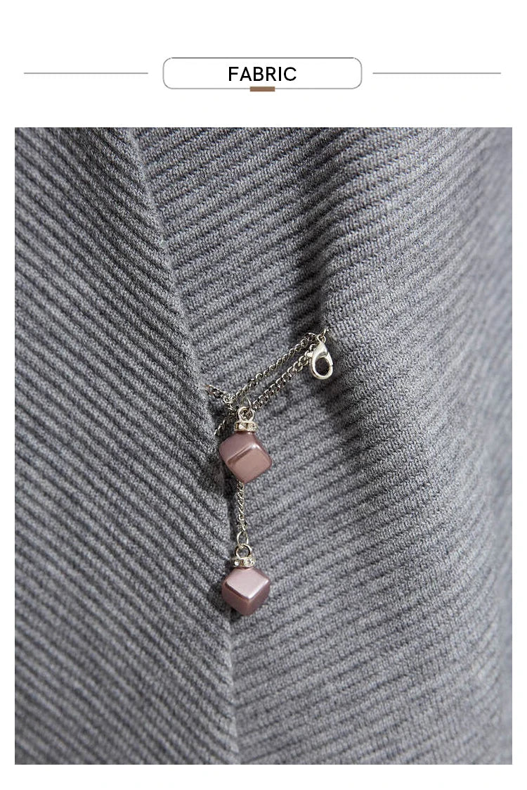 Damen-Strickjacke Wolle Umlegekragen lang locker Tasche Herbst