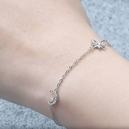 Damen-Ring Mond und Stern mit Moissanit