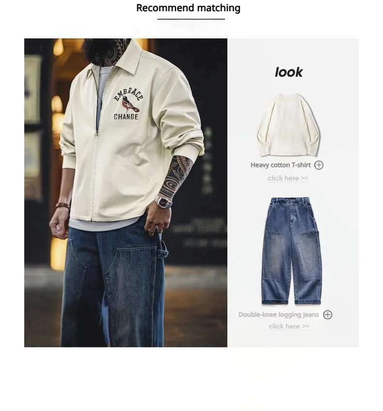 Herren Vintage-gestickte Coach-Jacke im lässigen Stil mit Reißverschluss