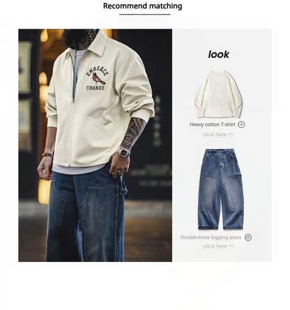 Herren Vintage-gestickte Coach-Jacke im lässigen Stil mit Reißverschluss