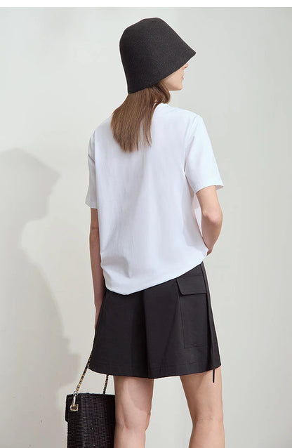 Damen T-Shirt im College-Stil aus leicht elastischem Lyocell mit minimalistischen Druck