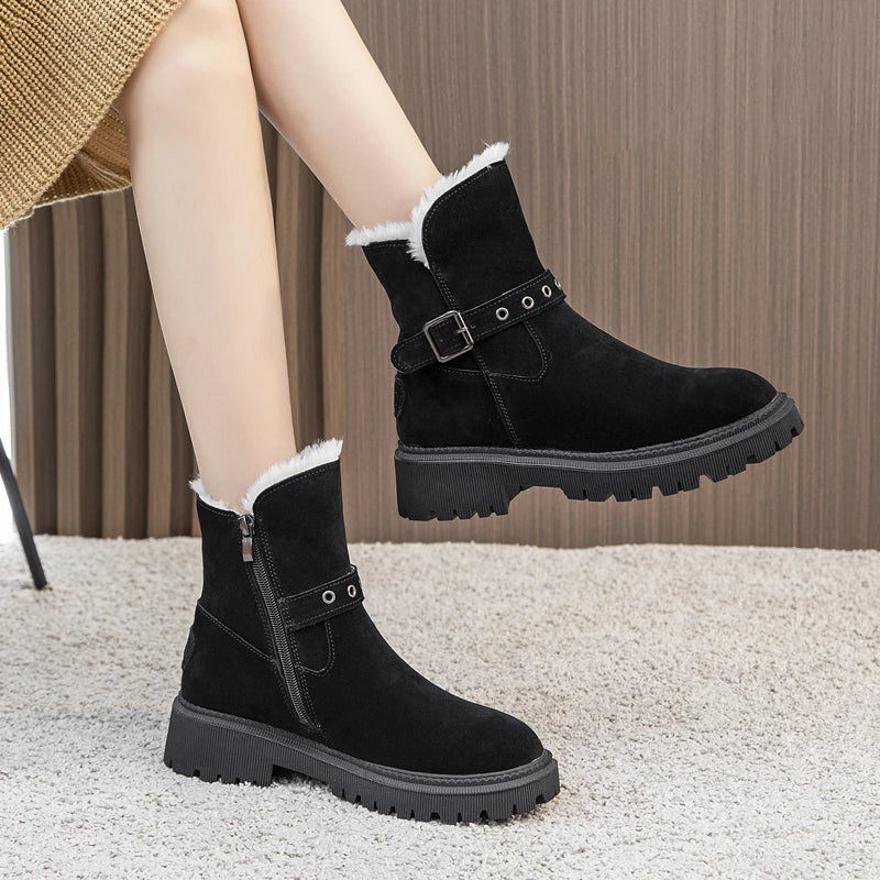 AIYUQI Women's Snow Boots Suede Genuinen Leather New Large Size Thick Warm Women Winter Boots Casual Women's Ankle Boots