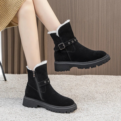 AIYUQI Women's Snow Boots Suede Genuinen Leather New Large Size Thick Warm Women Winter Boots Casual Women's Ankle Boots