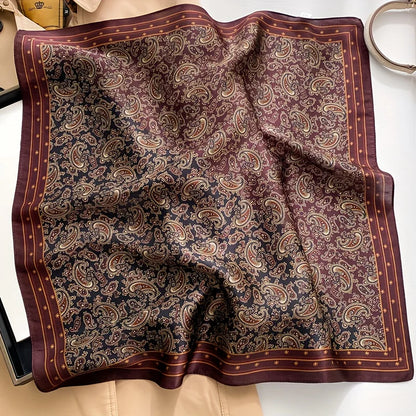 Damen Maulbeerseide Schal kariert quadratisch Halstuch Hijab Bandana bedruckt D