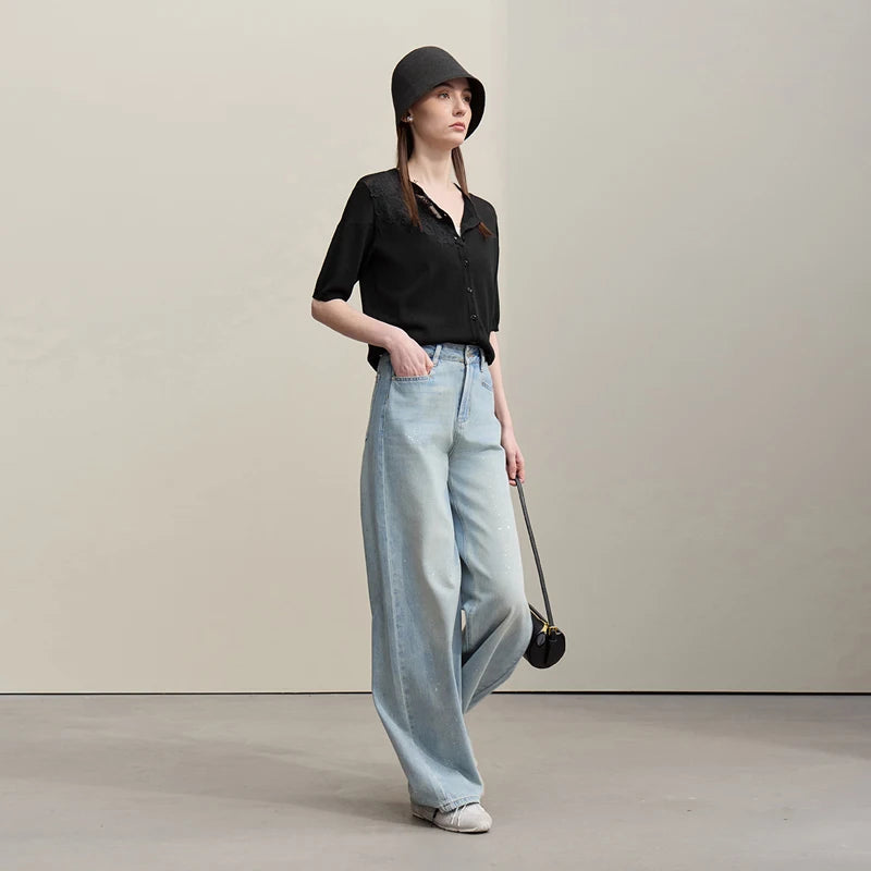 Damen-Strickjacke Viskose Spitzen-Patchwork Kurzarm offen Büro Sommer