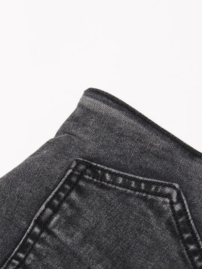 Colorblock-Leoparden-Jeans mit Hohldesign für Damen – High-Waist, gespleißte Taschen und weites Bein