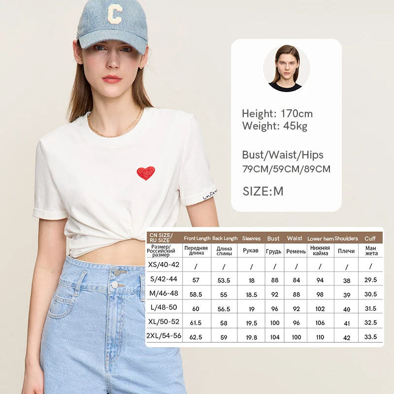 Damen T-Shirt im minimalistischen Stil mit bestickten Liebesperlen für den Sommer