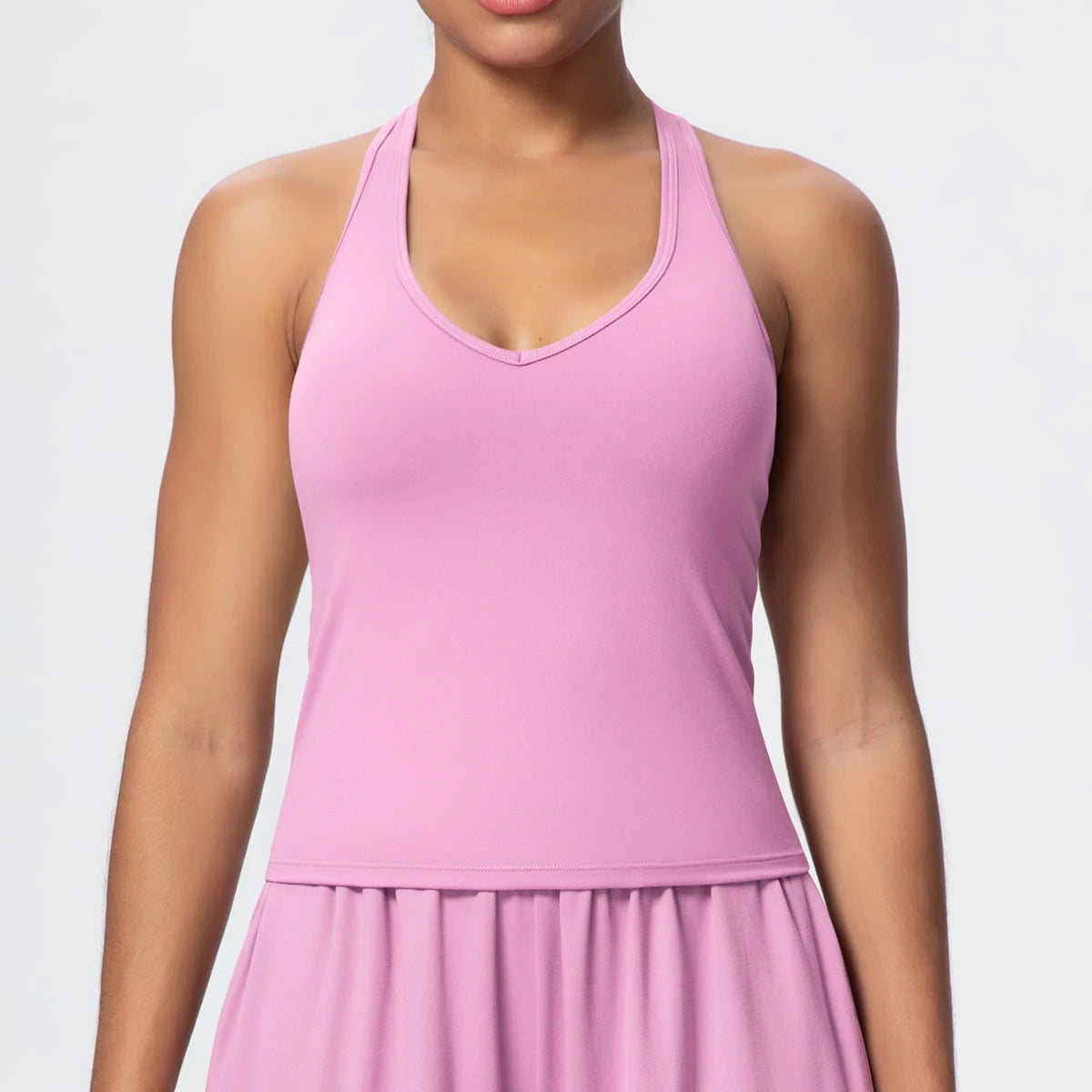 Leichte Yoga-Weste für Damen in Pink, ärmellos mit V-Ausschnitt und Volantsaum