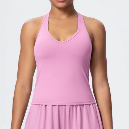 Leichte Yoga-Weste für Damen in Pink, ärmellos mit V-Ausschnitt und Volantsaum