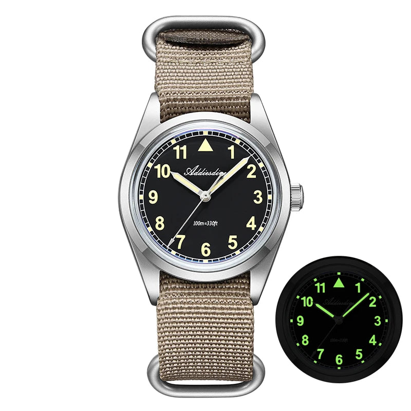 Herren-Quarzuhr mit Bubble-Glas und Nylonarmband