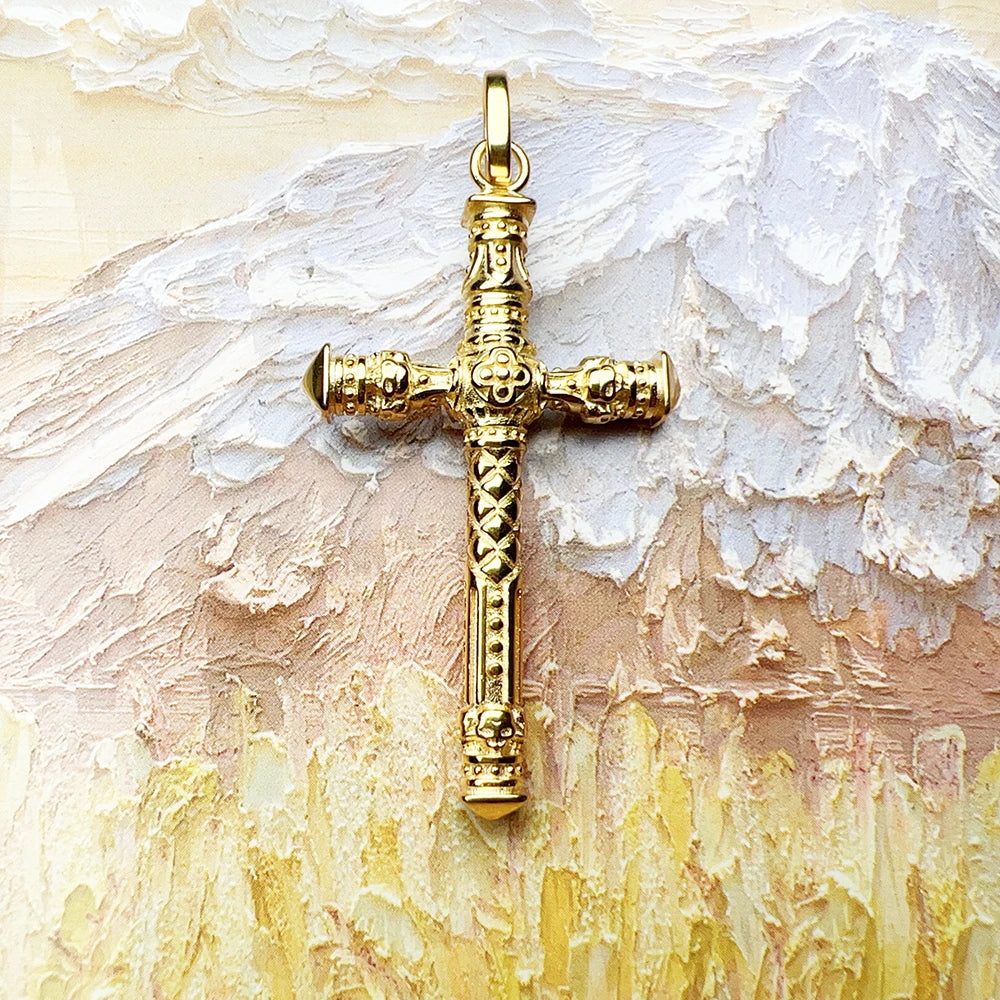 Damen-Charm-Anhänger Totenkopf Kreuz vergoldet Vintage aus Sterlingsilber