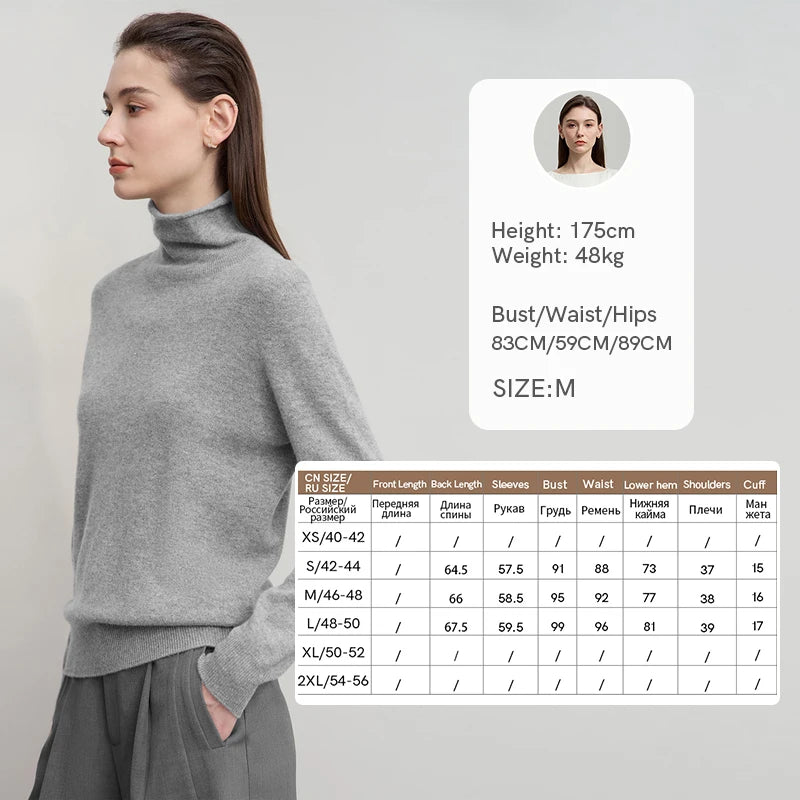 Damen-Rollkragenpullover Wolle-Kaschmir locker einfarbig Herbst