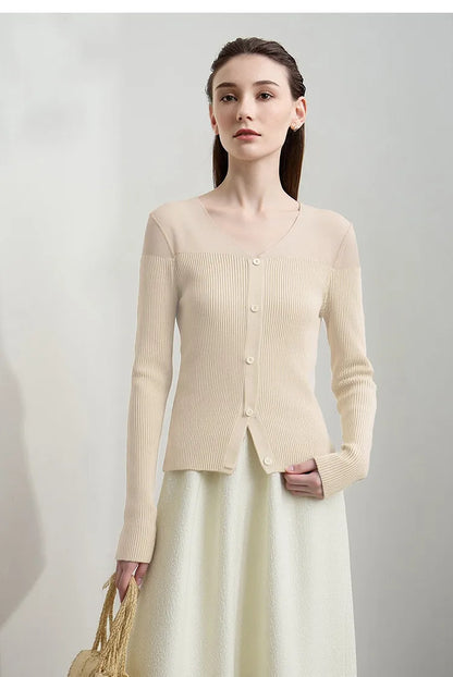 Damen V-Ausschnitt Pullover Viskose Mesh Organza Slim Frühling