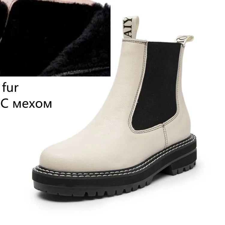 Women's Chelsea Boots Genuine Leather 2025 Autumn Winter Trend Thick-soled Women Ankle Boots All-match Marton Boots Ladies