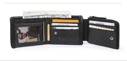 Herren Echtleder Geldbörse Vintage Trifold Haspe Reißverschluss Kartenhalter Geldclip